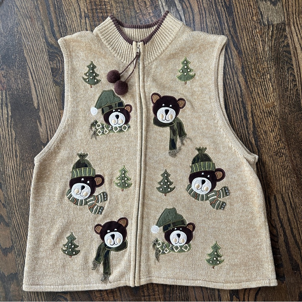 90s Heirloom Collectibles Vintage Teddy Bear Beaded Christmas Sweater Vest